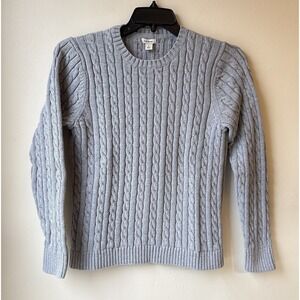 LL Bean Cable Knit Crewneck Sweater Women's Large Gray Cotton Preppy Casual